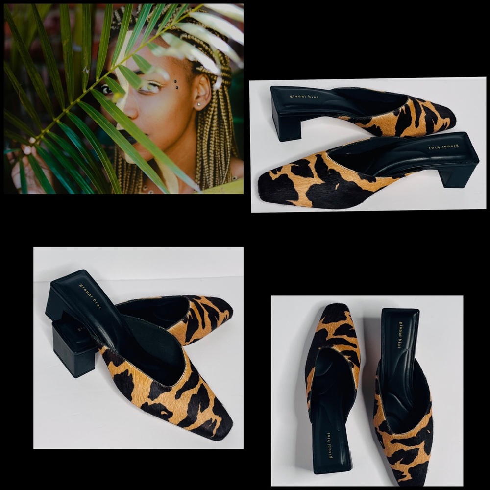 Gianni Bini Black and Tan Flats with Animal Print